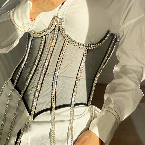 White Corset Bodysuit Crystal Tassel Clear – irelandclothes