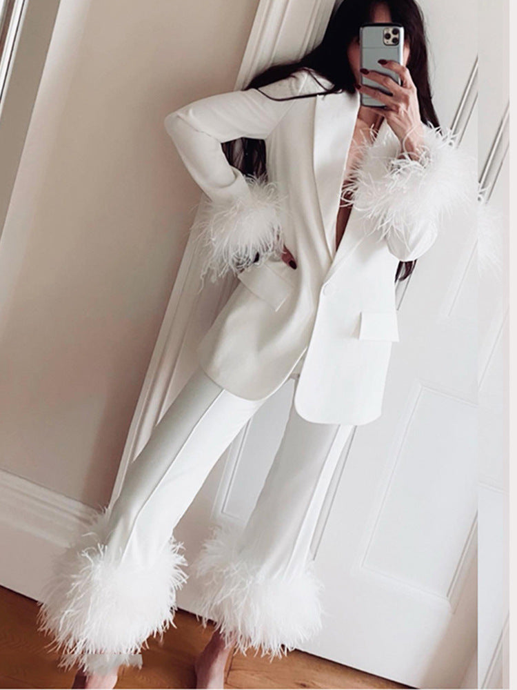 feather white blazer A6886