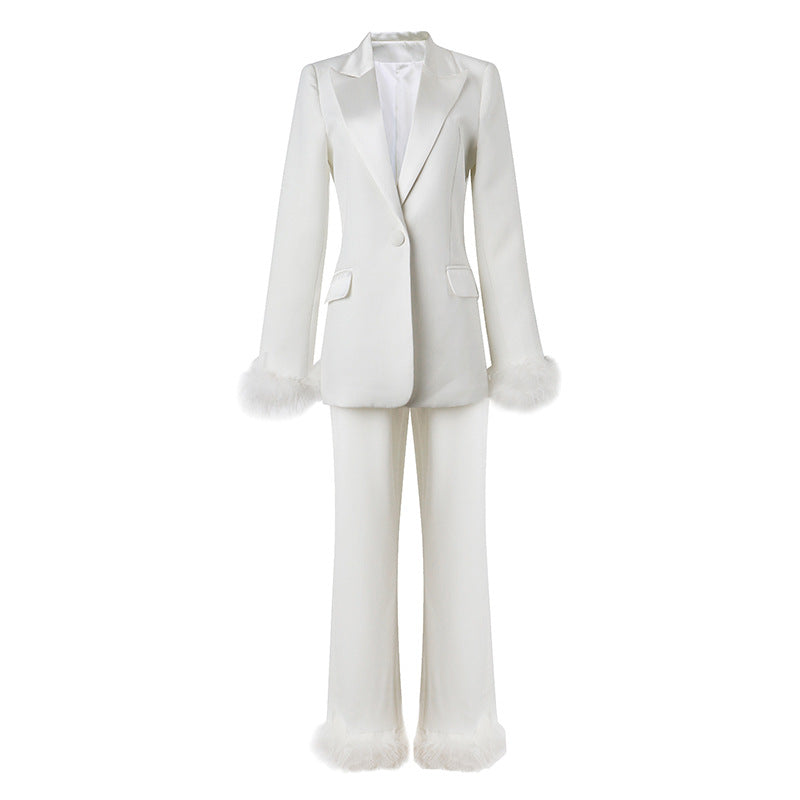 feather white blazer A6886