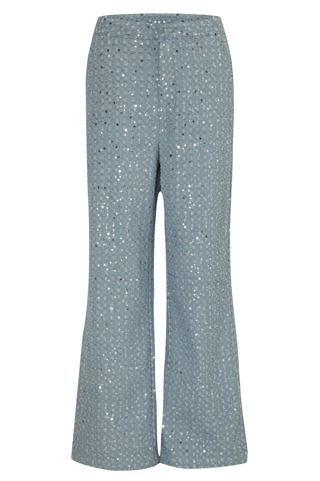 Two piece blue shiny trousers set A8586