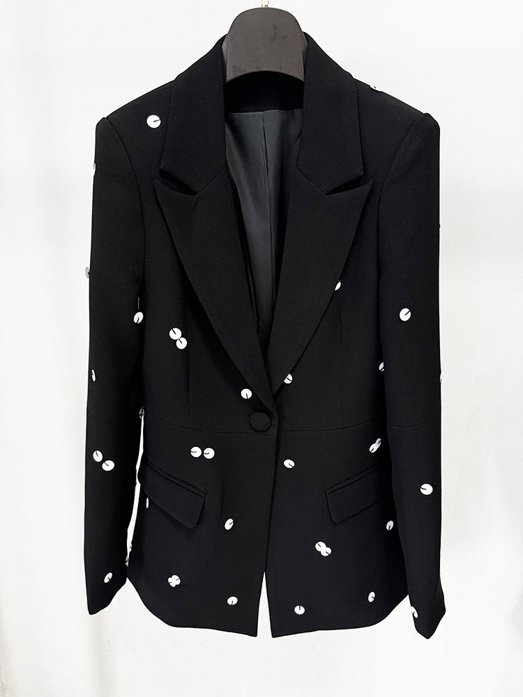 white black suit blazer skirt A9180