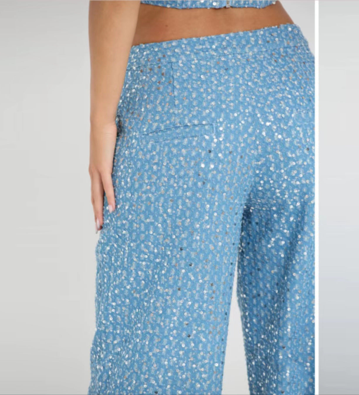 Two piece blue shiny trousers set A8586