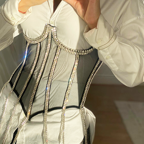 White Corset Bodysuit Crystal Tassel Clear – irelandclothes